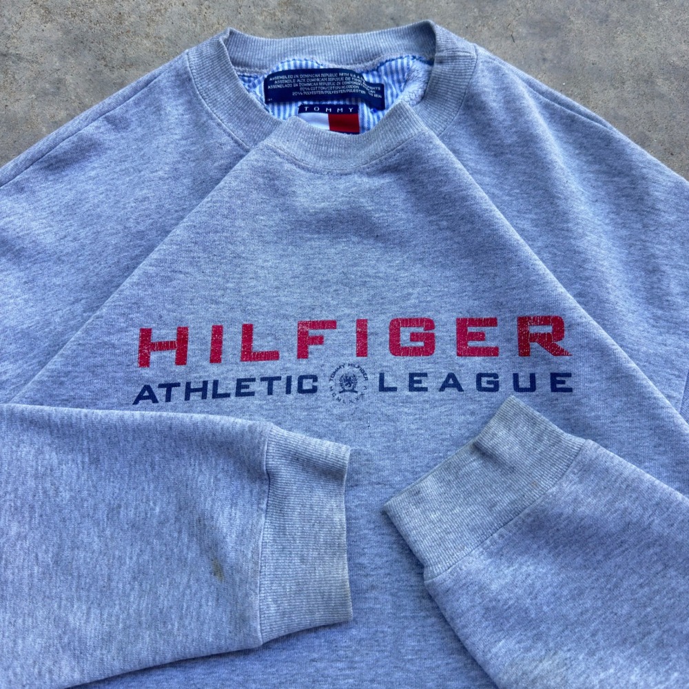 Vintage 90s Tommy Hilfiger Athletic League Sweatshirt Preppy Grey XL (h3)